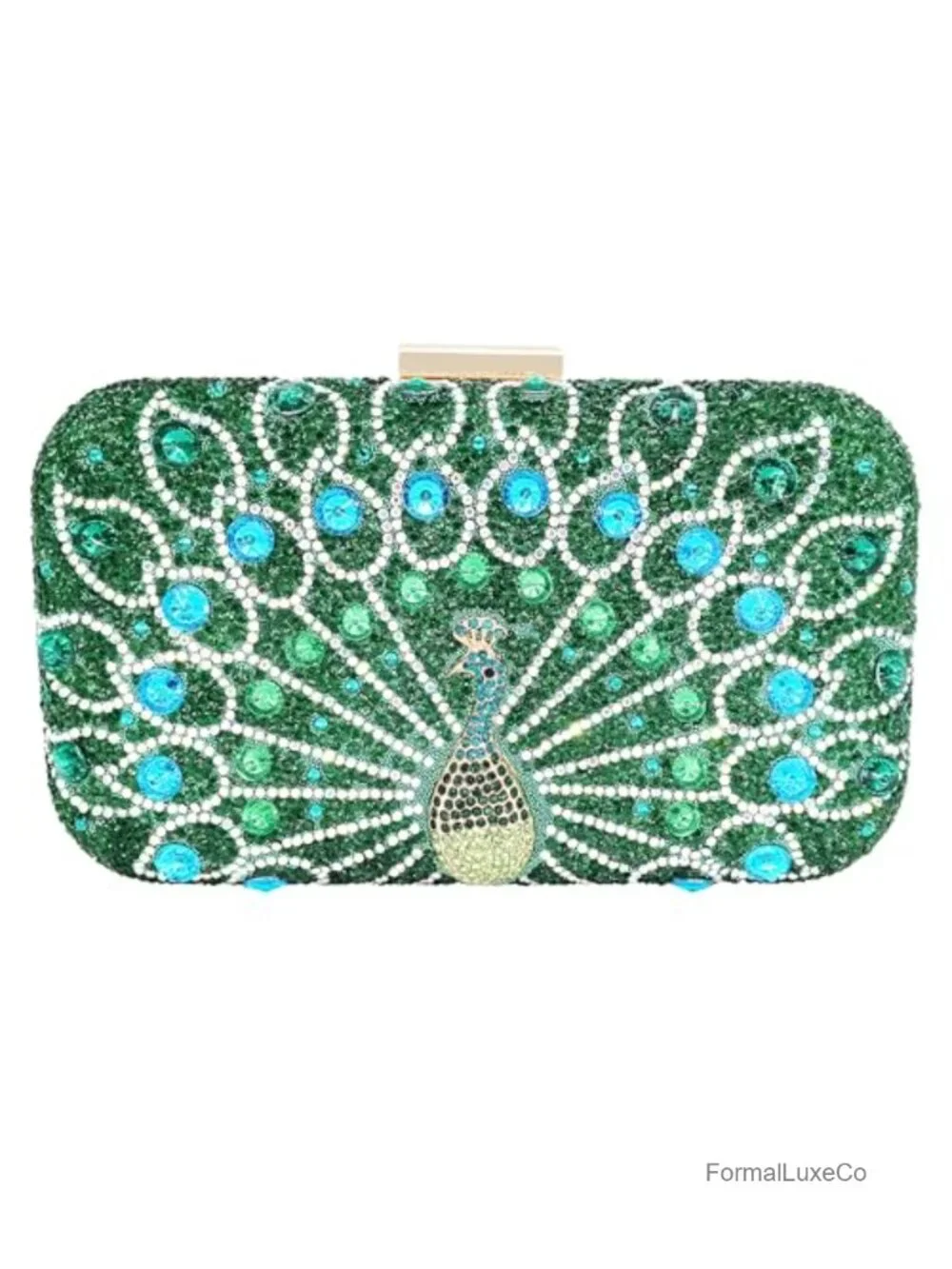 Peacock Rhinestone Clutch Evening Bag with Crystal Gemstone Sparkly Handbag